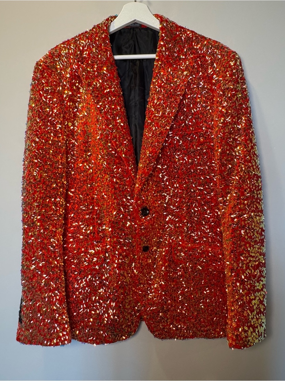 Angelino Red Sequin Men's Blazer - Sparkling Button Jacket, size 42 - Picture 2 of 8